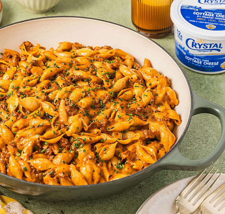 High-Protein Cheesy Beef & Pasta Skillet
