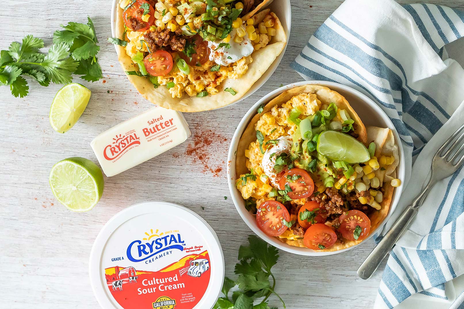 Mexican Breakfast Tortilla Bowl with Sour Cream